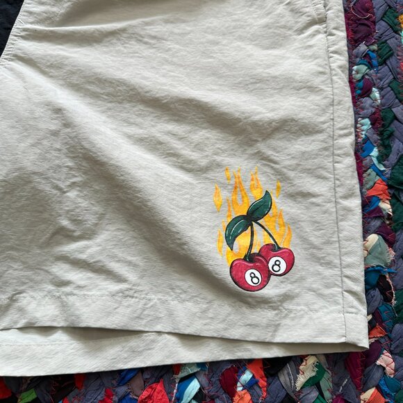 A.LAB Taffy Cherry Dice Black & Beige Two-Tone Board Shorts Men's Size Large 90s - Picture 8 of 15